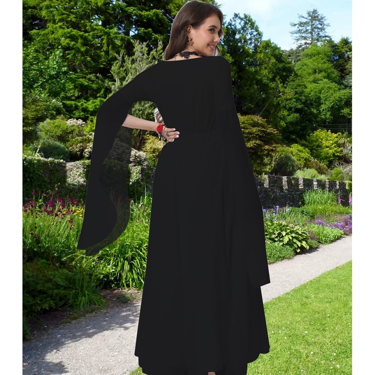 long black witch dress Salem Witch Costume Victorian Poplin Long Sleeves Witch Dress Costume Black Burgundy
