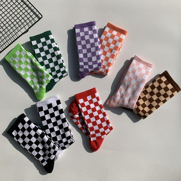 SSKFHGI Trend Women Checkerboard Socks Checkered Socks Men Hip Hop Cotton Unisex Sock