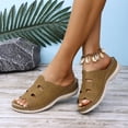 thumbnail image 3 of Rokment Womens Wedges Slides Sandals Comfortable Orthopetic Leather Memory Foam Arch Support Platform Walking Slip on Beach Summer Dress Slippers Brown Size 9.5, 3 of 8