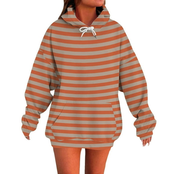 Wensltd Hooded Sweatshirts for Women Casual Stripe Printed Long Sleeve Tops