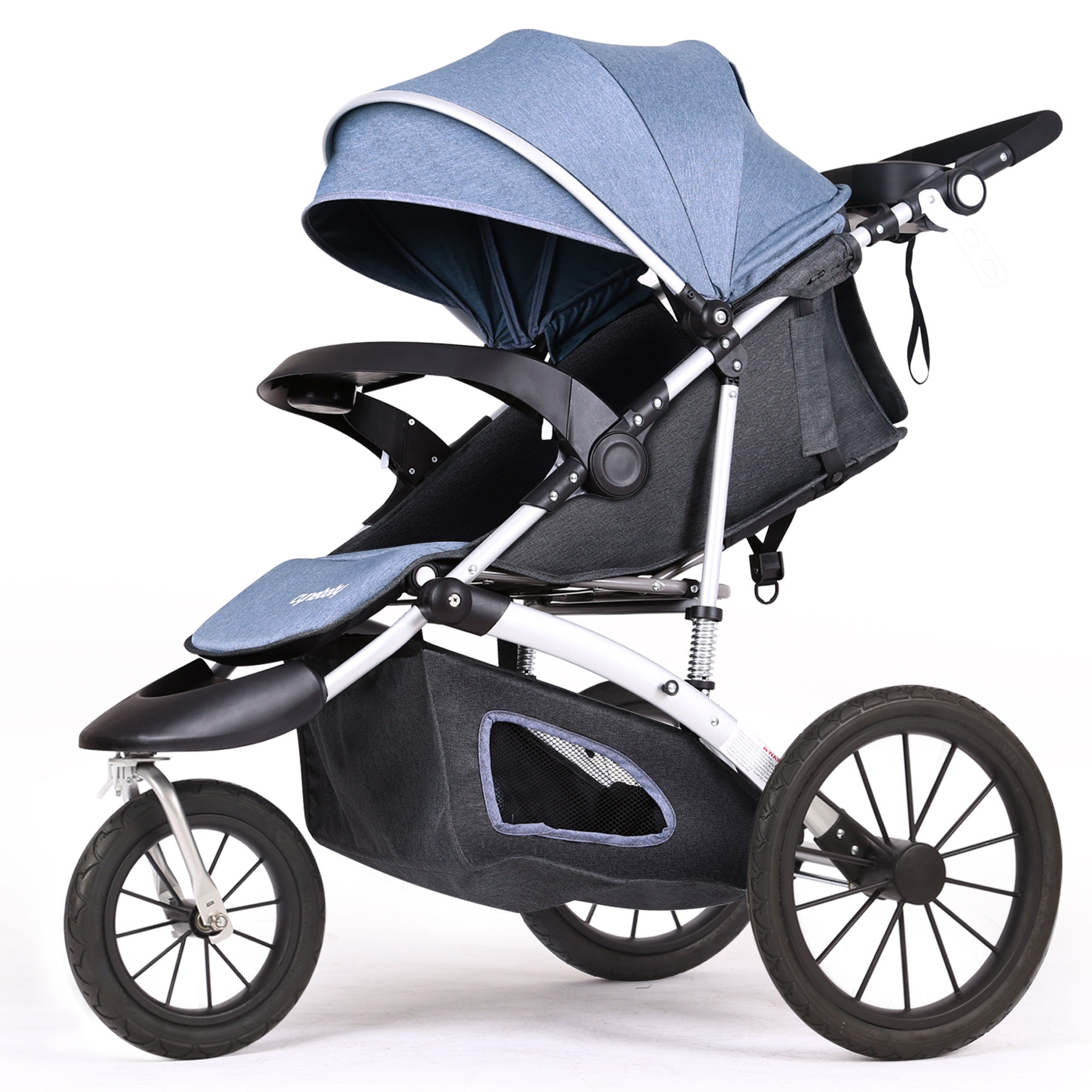 Baby Jogging Stroller Running Swivel Wheel Multi Position Adjustable Purple Blac 