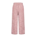 thumbnail image 4 of Dwellite Striped Linen Pants Women Elastic Waist Summer Boho Vacation Beach Pants Lightweight Cropped Straight Leg Lounge Pant Watermelon Red 2XL, 4 of 9