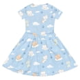 thumbnail image 4 of Girl Dress Kids Cartoon Print Short Sleeve with Pockets Casual Play Midi Dress Dresses for Girls Light Blue 9-10Y, 4 of 4