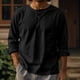 thumbnail image 1 of Ceisia Men's Cotton-Linen Henley Neck T-Shirt | Relaxed Long-Sleeve Solid Casual Top Gift, 1 of 5