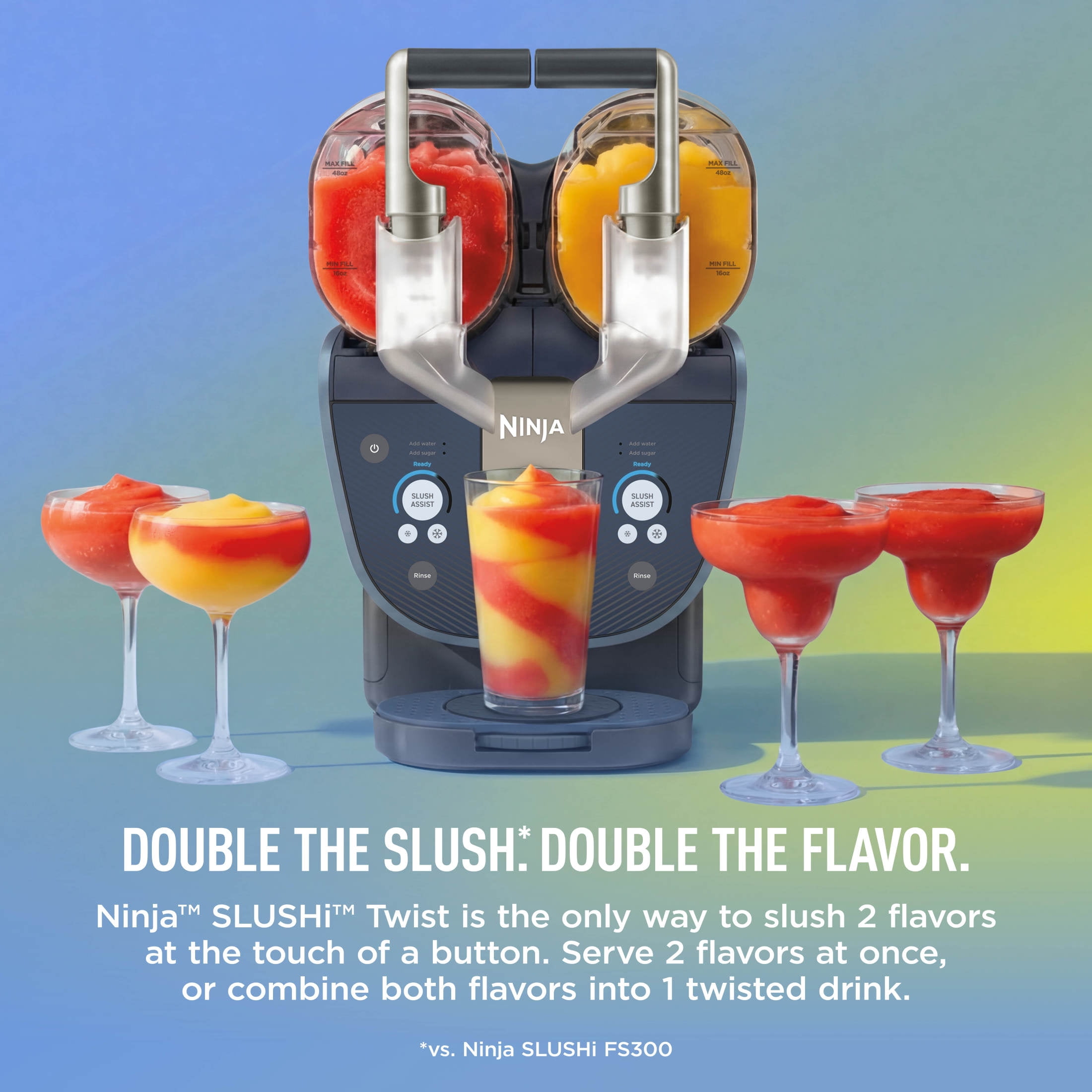 Ninja SLUSHi Twist Frozen Drink Machine, with Dual SlushAssist Technology, 10-Servings at Once, (2) 72-oz Vessels, FS701BL Blue