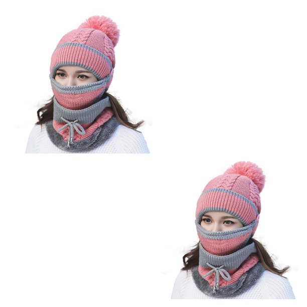 Guardurnaity Gorros de punto de invierno, gorros para mujer, gorro grueso y cálido, gorro de punto con letras para mujer, gorros, gorros, conjuntos Rosado 2piezas