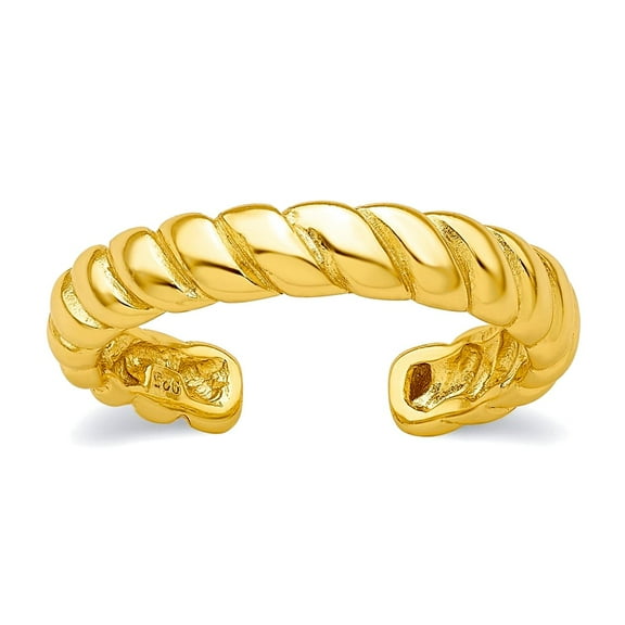 925 Sterling Silver Flash Gold Plated Textured Twist Adjustable Ring 3.6mm Wide Ring for Women