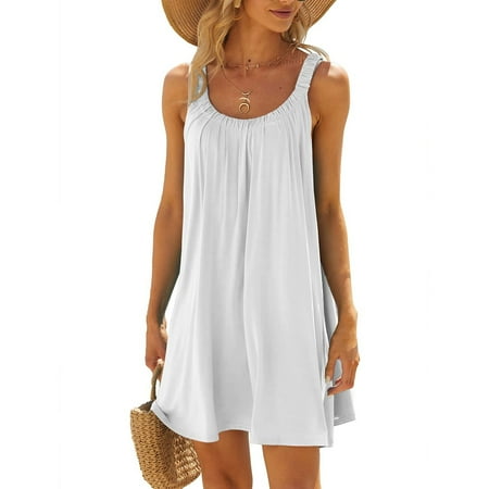 IDALL Summer Dresses Plus Size Dresses Women s Beach Dress Bikini Beachwear Coverups Casual Vacation Short Summer Halter Dresses Sundresses for Women Beach Dress Womens Dresses White Dress L