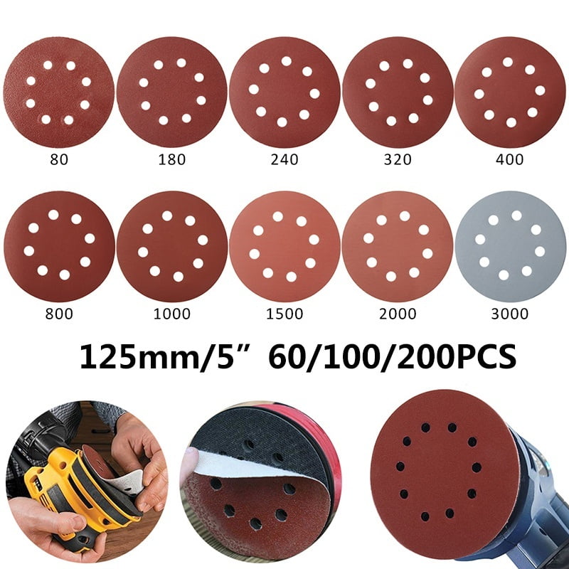 100pcs 125mm 5" Sanding Discs 80-3000 Mix Grit Orbital Sander Pads Hook & Loop ~ 