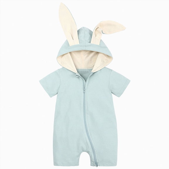 Baby Onesies Boy Infant Toddler Boys Girls Solid Zipper Hooded Rabbit Bunny Casual Romper Jumpsuit Playsuit Sunsuit Clothes