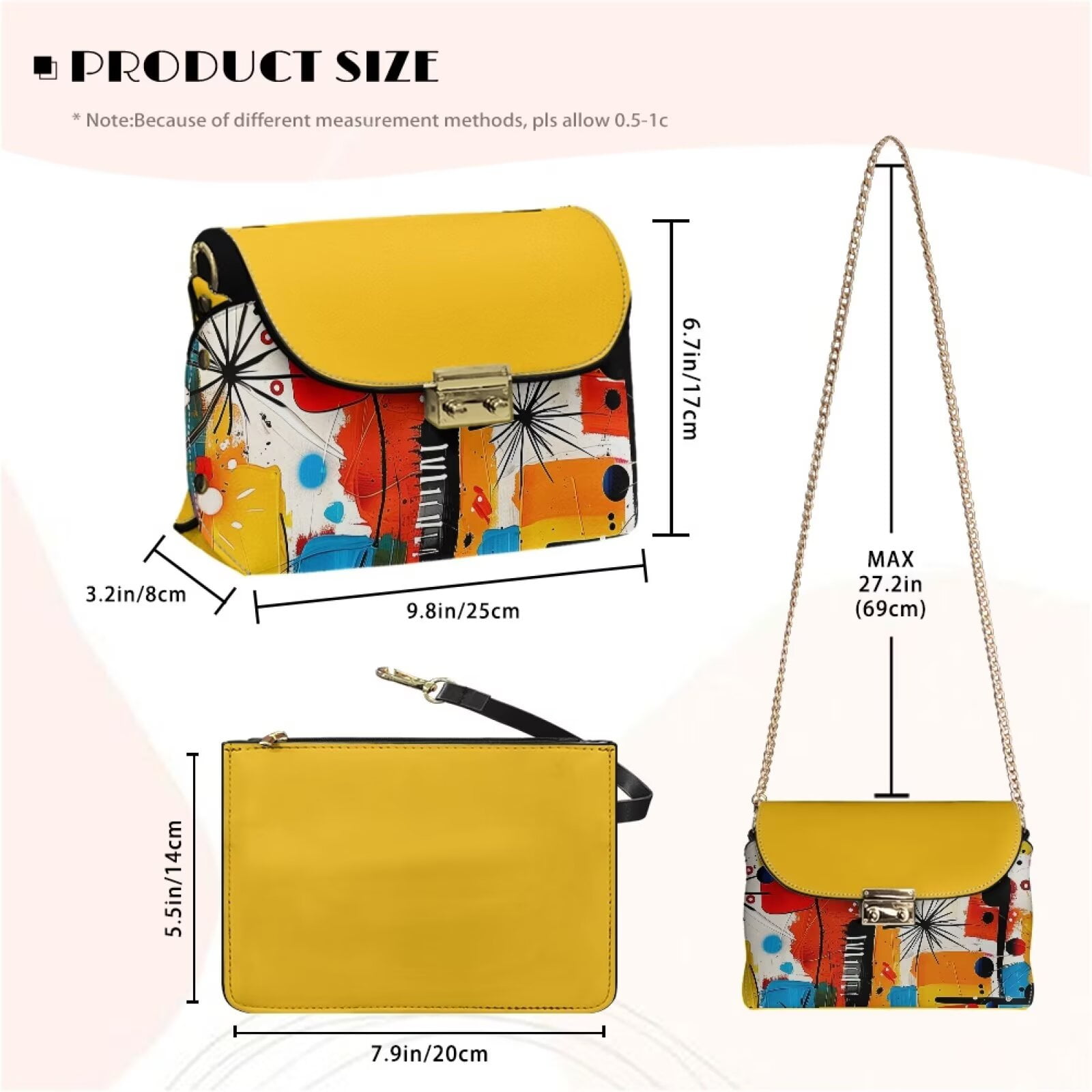 Pzuqiu Abstract Colorful Print Crossbody Bags Leather Versatile Practical Trendy Leather Quilted Shoulder Bag with Chain Strap Compact Vintage Gifts for Women