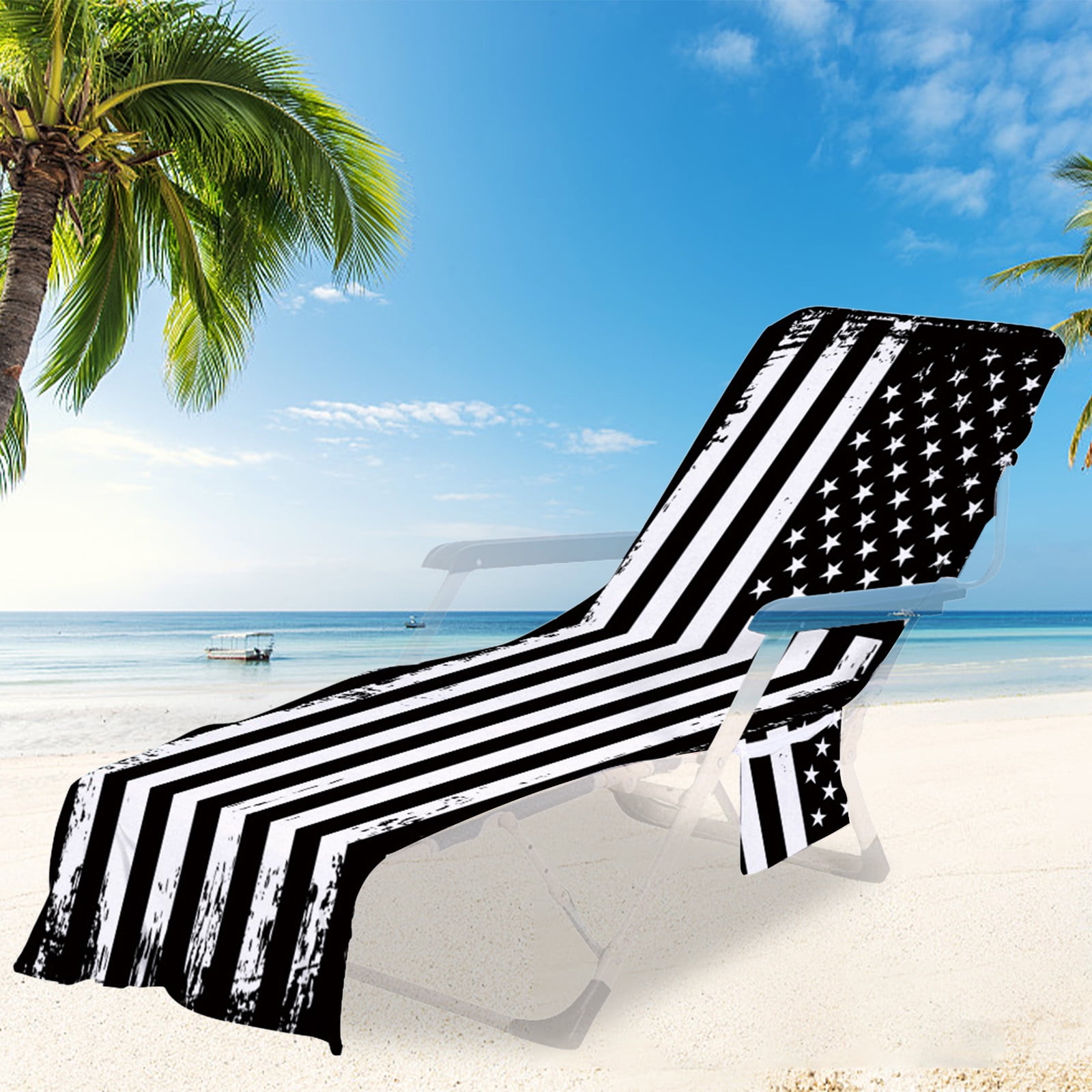 Beach Chair Cover Microfiber Chaise Lounges Chair Towel Cover Stripe Lounges Chair Covers with Side Pockets for Sun Lounger Pool Sunbathing Garden Beach Hotel 