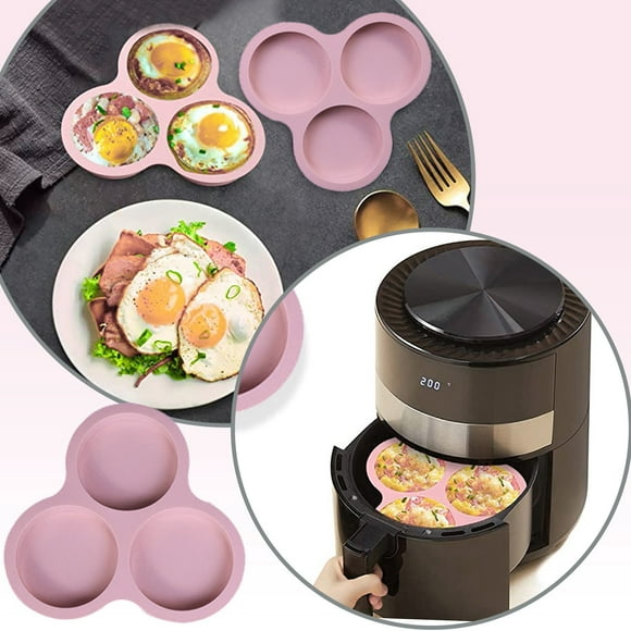 Silicone Air Fryer Egg Pan for Reusable Non-Stick Baking 3-Cavity Pan with Hamburger Bun and Egg Tray for Oven and Air Fryer Kitchen Accessories