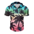 thumbnail image 6 of Men's Casual Hawaiian Print Hooded Zipper Neck Short Sleeve Sweatshirt, Tropical Theme Top for Vacation and Beach,Green,S, 6 of 7
