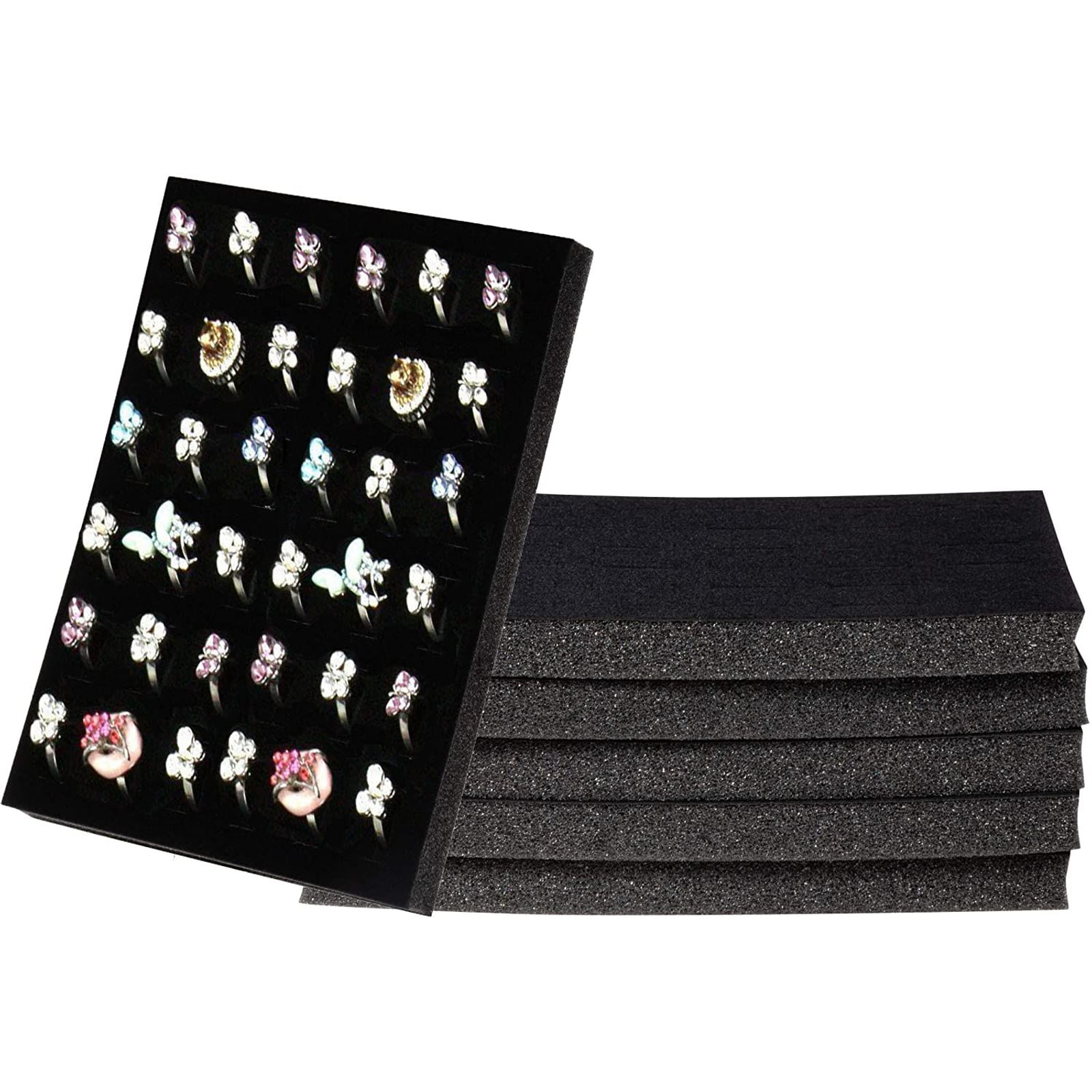 Jewelry Ring Display Tray Black Velvet Insert Box Holder Wood Case Organizer 