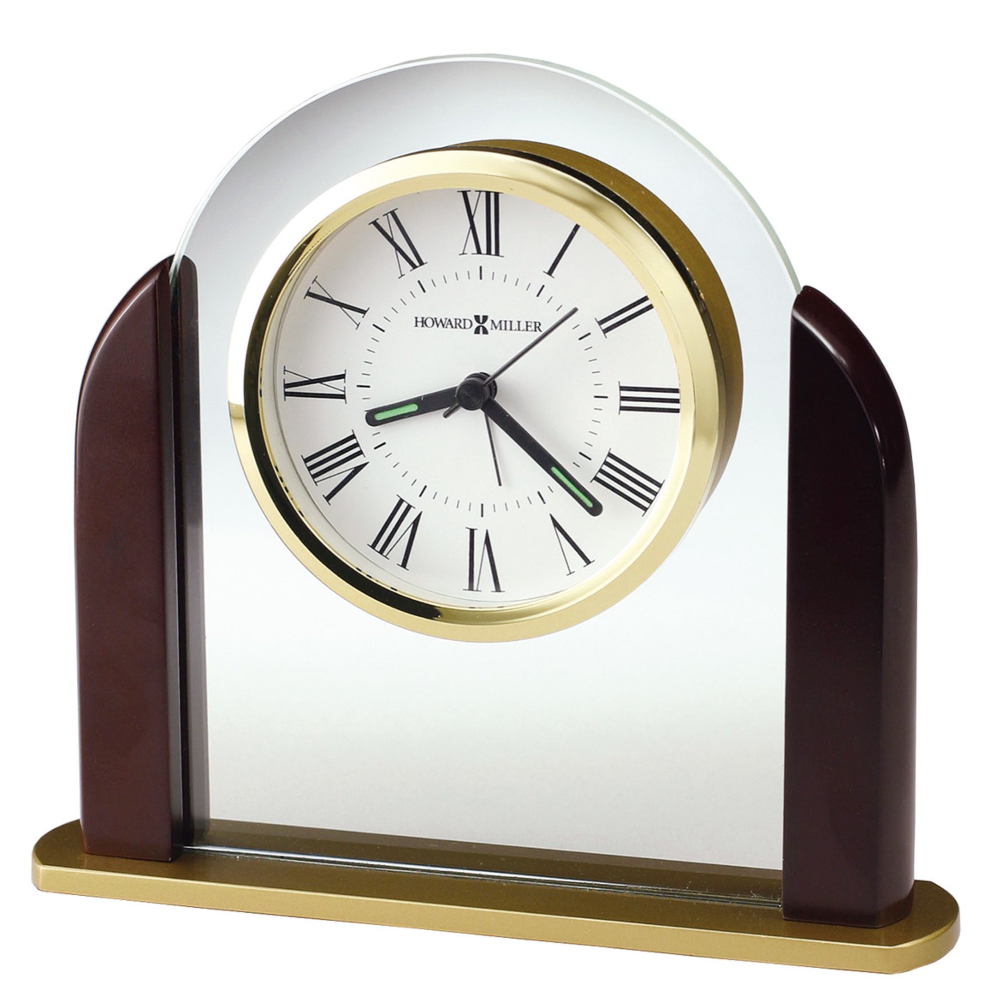 Howard Miller Derrick Glass and Rosewood Finish Wood Quartz Alarm Clock #Q GM 1491