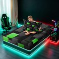 thumbnail image 4 of Manfei Abstract 3D Cube Twin Sheets, Geometric Checkered Bedding, Black and Green, Black Reversible 3pcs1 Flat Sheet + 1 Fitted Sheet + 1 Pillowcase, 4 of 6
