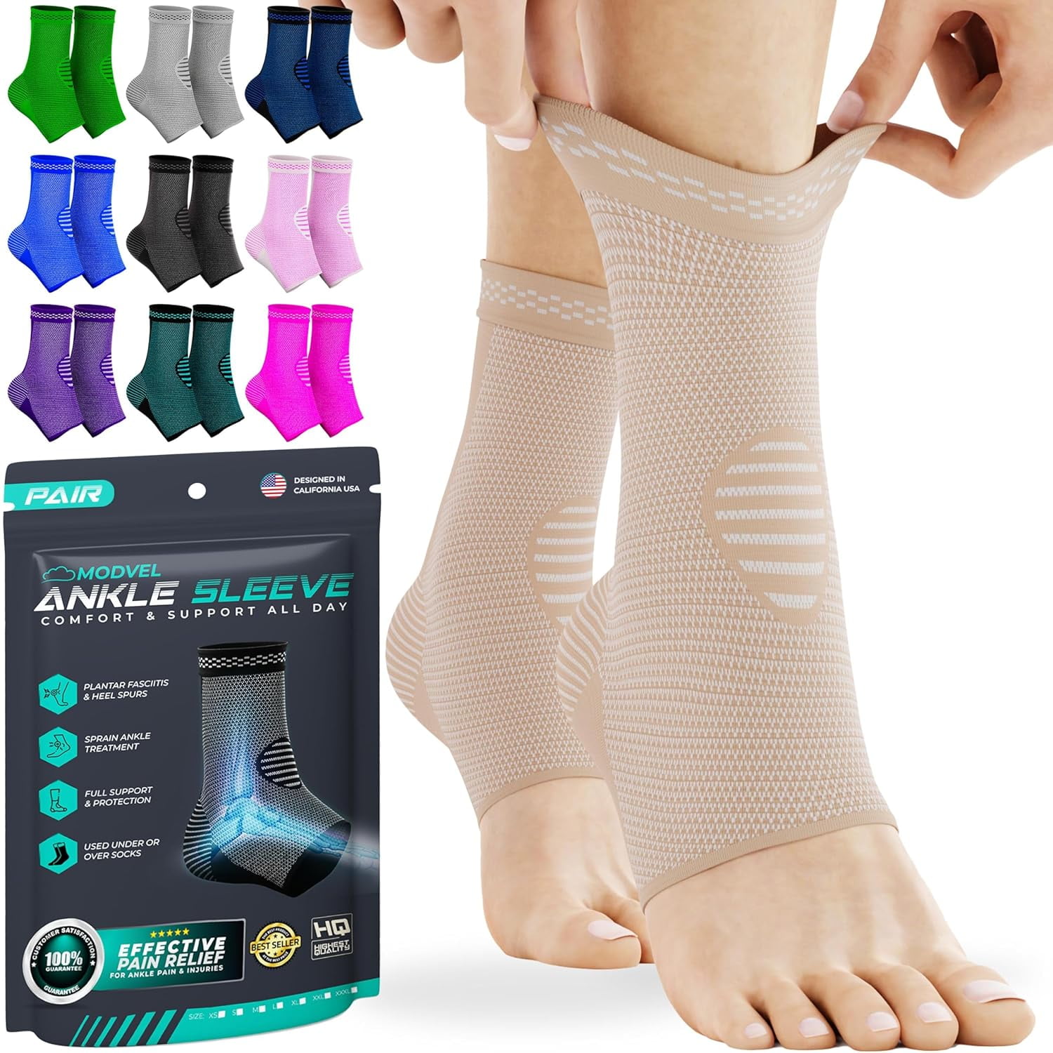 MODVEL Ankle Brace, A Skin/Nude, XXXL, (2 Pack)