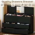 thumbnail image 3 of Ktaxon 6 Drawer Double Dresser with Mirrow Wood Dresser Storage Cabinet Drawer Organizer Chest of Drawers, Black, 3 of 16