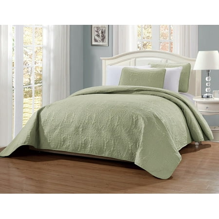 Fancy Linen 3pc King/California King Embossed Oversized Coverlet Bedspread Set Solid Light Green New # Austin