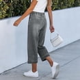 thumbnail image 5 of VNKIDY Womens Solid Color High Waisted Wide Leg Cropped Jeans Drawstring Elastic Waist Frayed Hem Casual Denim Pants With Pockets For Daily Wear Grey S, 5 of 6
