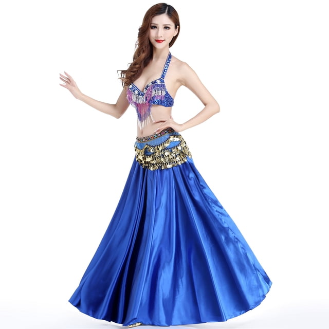 de completo de para danza del vientre Disfraces de baile Vestido de fiesta de graduación de cóctel de lujo brillante Soledad Vestido largo de satén con danza del vientre