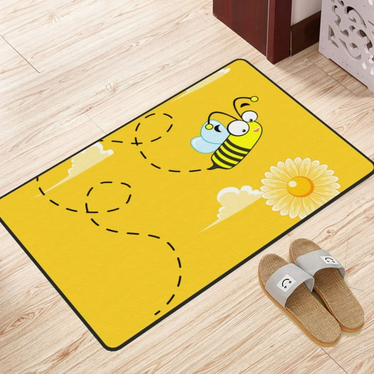 ZICANCN Area Rugs Doormat , Yellow Funny Flying Bee Facecloth Non-Slip  Floor Mat Rug for Living Room Kitchen Sink Area Indoor Outdoor Entrance  72x48 