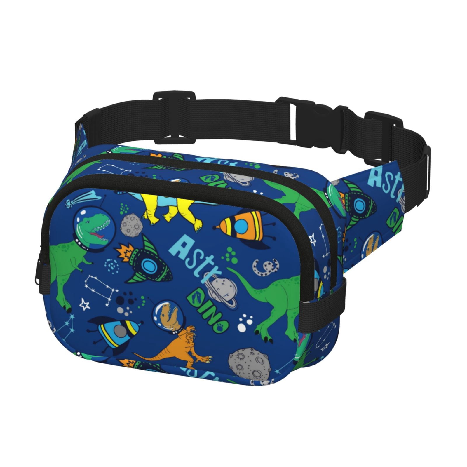 Fuzoiu Dinosaur In Space Print Unisex Square Double Layer Waist Bag,Crossbody Fanny Pack Travel Workout Accessory