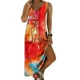 thumbnail image 1 of SMihono Robe Maxi Bohème d'Été pour Femmes Grande Taille Mode Femmes Été Aguichant Décontractée Sans Manches à Col en V Imprimée Longue Robe Plage Évasée Robe d'Été, 1 of 5