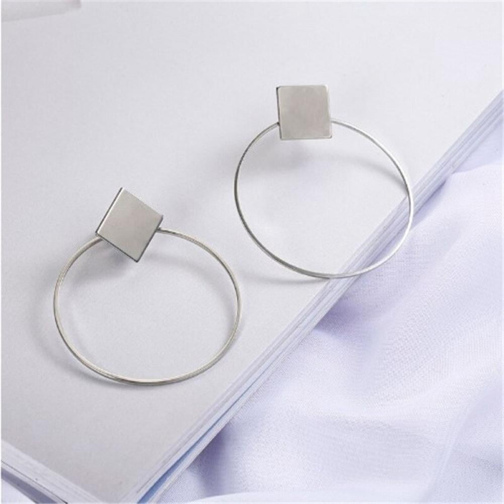 Stylish European Simple Style Big Round Circle Earrings for Women Geometric Stud Earing Gift,Silver