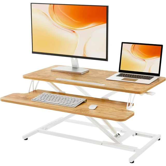 Bureau Debout Grand à Hauteur Réglable, Convertisseur Rapide Assis-Debout pour Ordinateur pour Poste de Travail de Bureau à Domicile (Cadre + Surface de Travail)