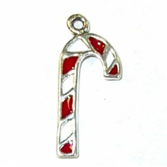 Sterling Silver 24" .8mm Box Chain Red And White Christmas Candy Cane Pendant Necklace