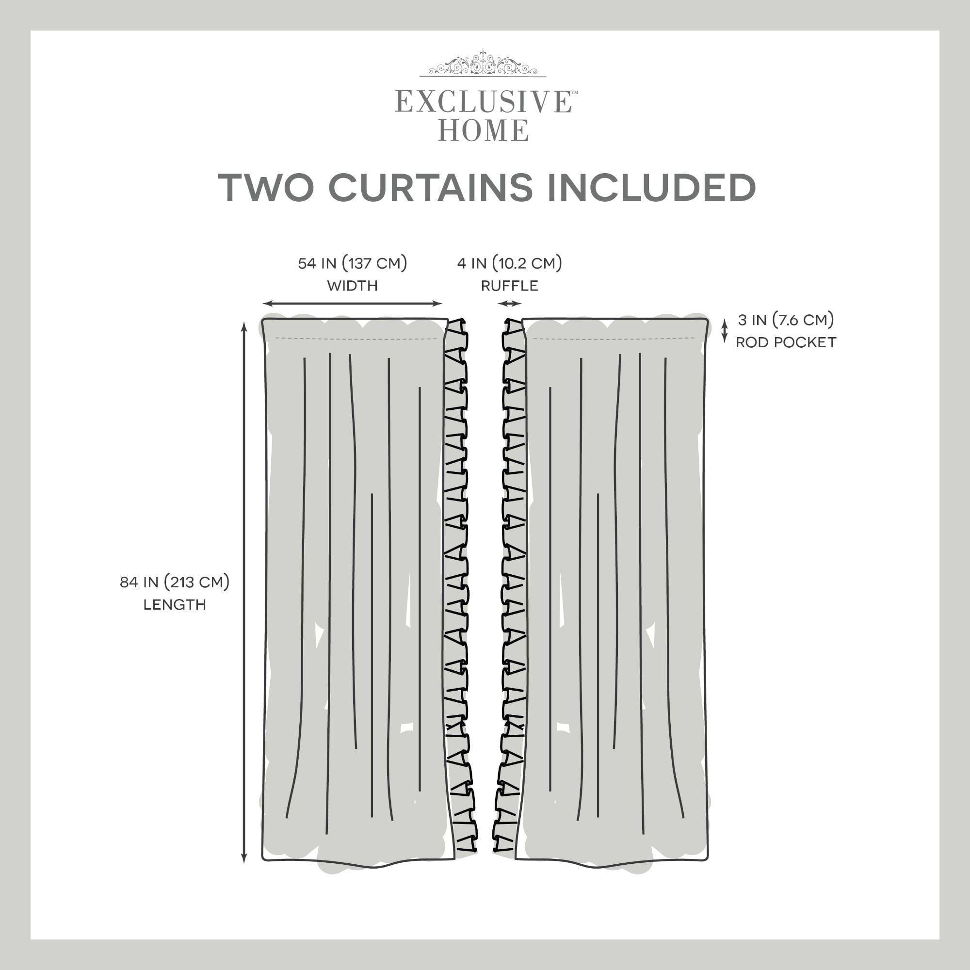 Exclusive Home Curtains Jacinta Flippable Side Ruffle Sheer Rod Pocket Curtain Panel Pair, 54" x 96", Grey, Set of 2