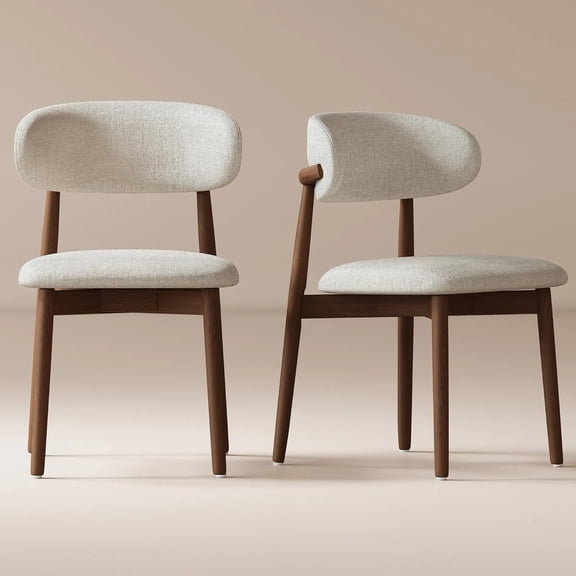 PAPROOS Dining Chairs Set of 2, Solid Ash Wood Upholstered Dining Room Chairs with Curved Back, Mid Century Modern Kitchen Chairs with Wood Legs, Japandi Style Kitchen Side Chairs, 330 Lbs, Walnut