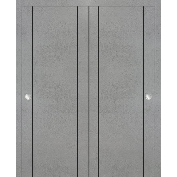 Sliding Closet Bypass Doors 36 x 80 inches | Planum 0016 Concrete with Frosted Glass | Sturdy Rails Moldings Trims Hardware Set | Wood Solid Bedroom Wardrobe Doors