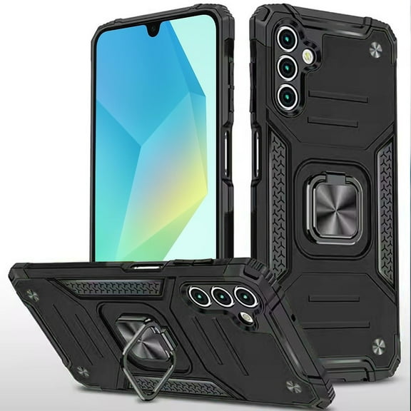 For Samsung Galaxy A16 5G Armor Hybrid with Ring Holder Kickstand Shockproof Heavy-Duty Durable Rugged Dual Layer Cover, XPM Phone Case [Black]