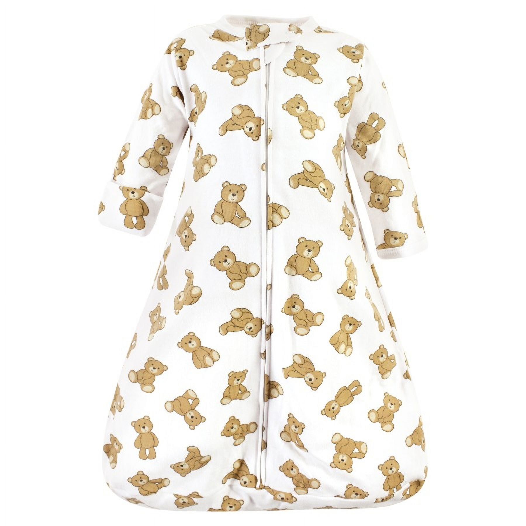 Hudson Baby Cotton Long-Sleeve Wearable Sleeping Bag, Sack, Blanket, Teddy Bear Long Sleeve, 3-9 Months