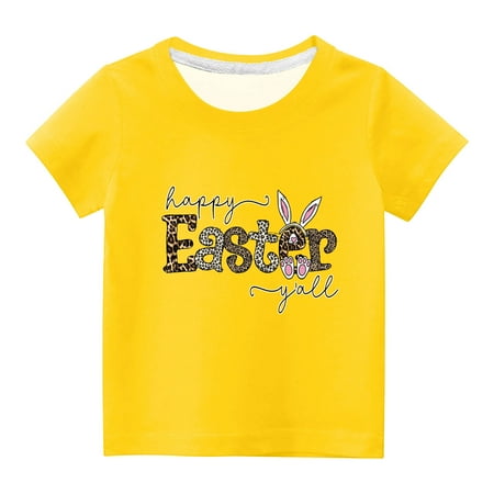 

FRSASU Toddler Kidss Round Neck Print Short Sleeve Top Yellow 7 Years