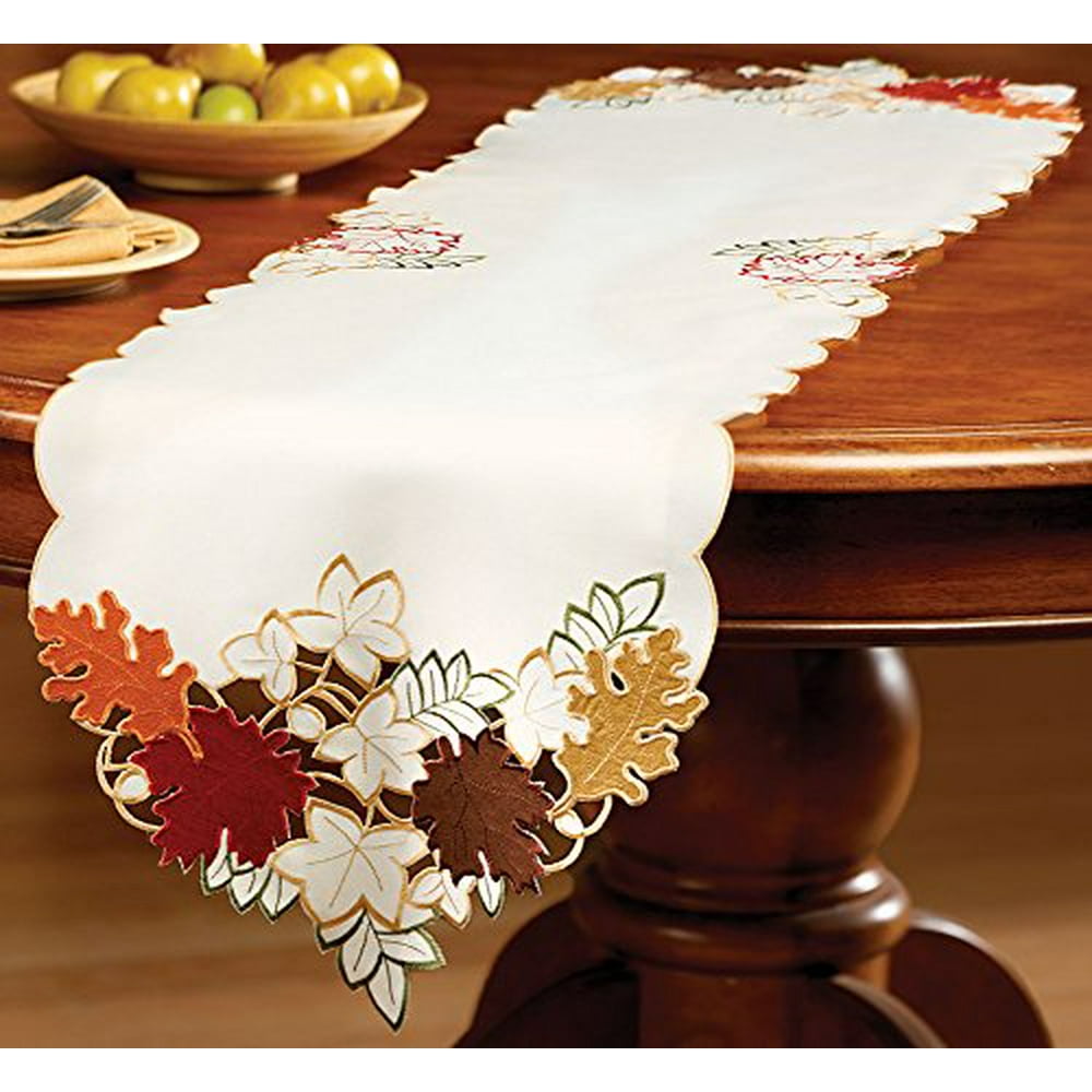 Maple Leaf Embroidered Fall Table Linens Runner