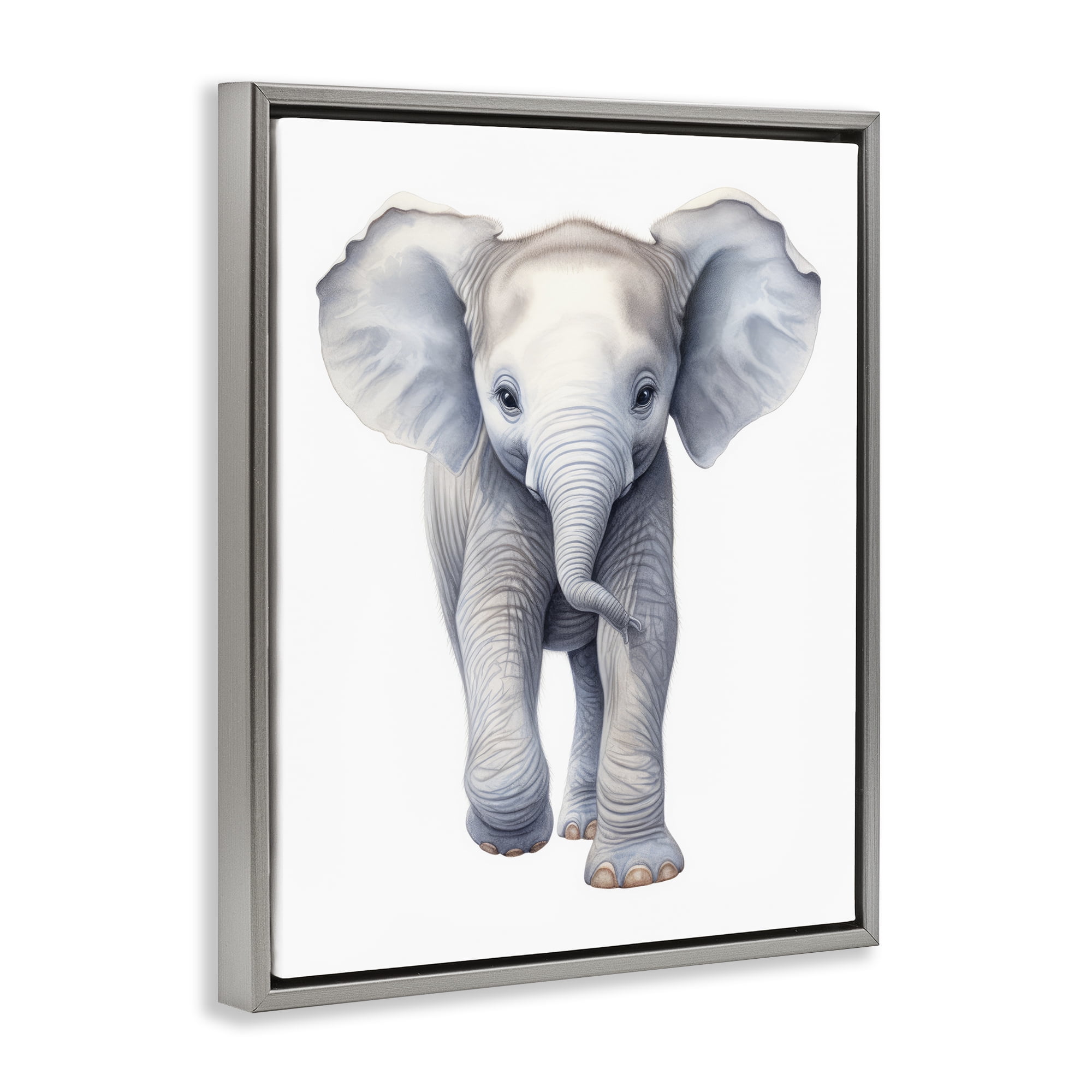 Stupell Industries Big Budding Pachyderm Gray Framed Floater Canvas Wall Art, design by Ray Powers