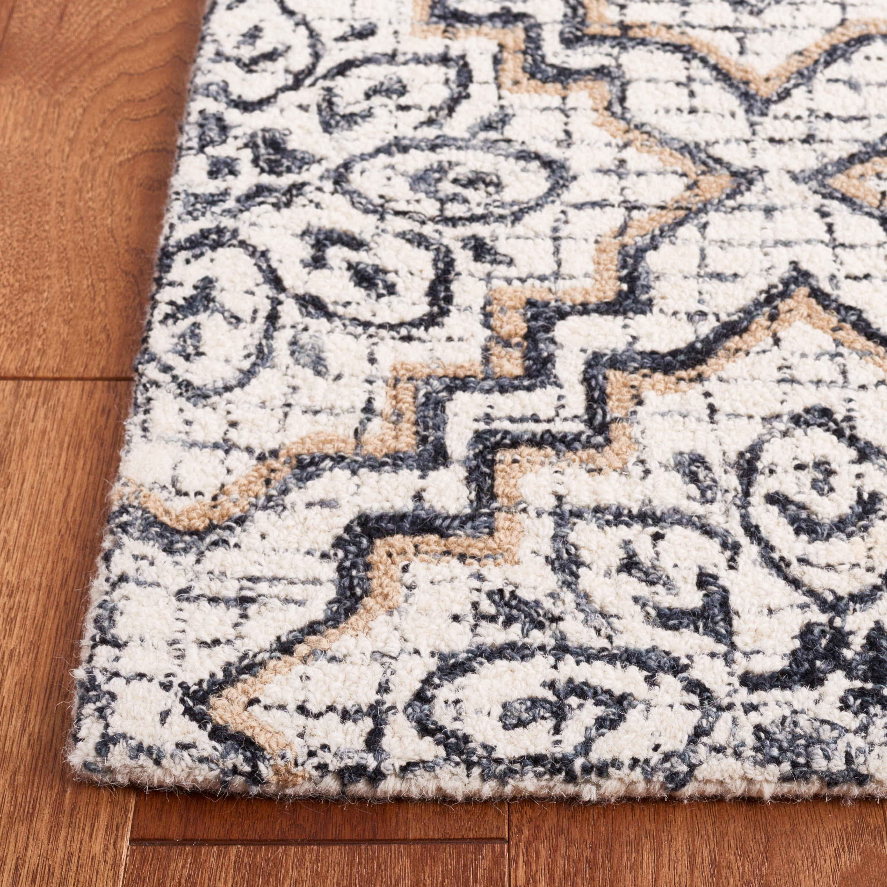 SAFAVIEH Abstract Drew Abstract Wool Area Rug, Ivory/Navy, 6' x 6' Square