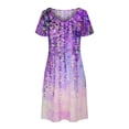 thumbnail image 4 of ICHUANYI Clearance Fashion Women Casual V Neck Printing Loose Elastic Short Sleeve Dress(Purple, L) ICHUANYI WER2023081003149, 4 of 5
