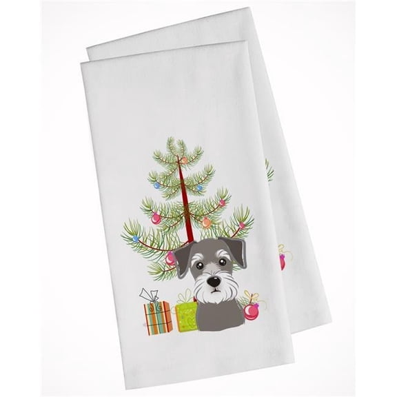 Christmas Tree & Schnauzer White Kitchen Towel - Set of 2