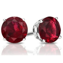 14k White Gold Ruby Push Back 4mm Round Plated Created Stud Earrings by Paris Jewelry