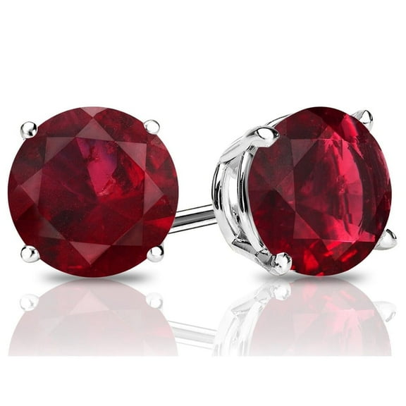 14k White Gold Ruby Push Back 4mm Round Plated Created Stud Earrings by Paris Jewelry