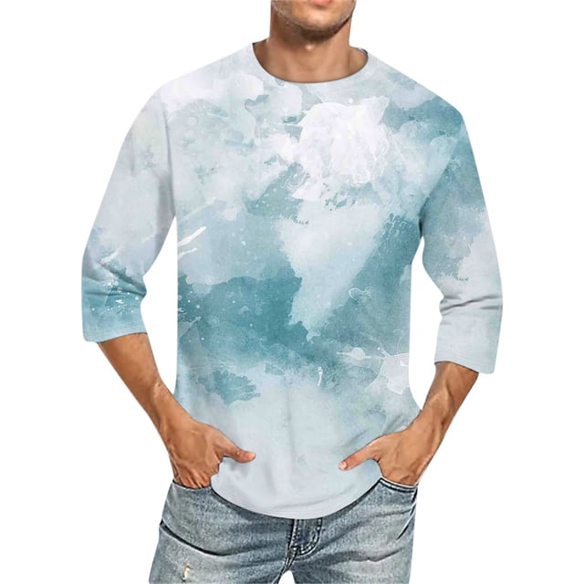 Men'S Round Neck Three-Quarters Sleeve Top Casual Fashion T-Shirt 3XL