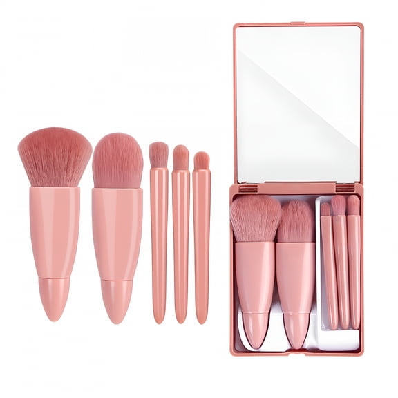RAGUPEL Mini Travel Makeup Brush Set with Mirror 5Pcs Foundation Cosmetic Brushes Kit for Foundation Powder Concealer Eyeshadow Beauty Tools