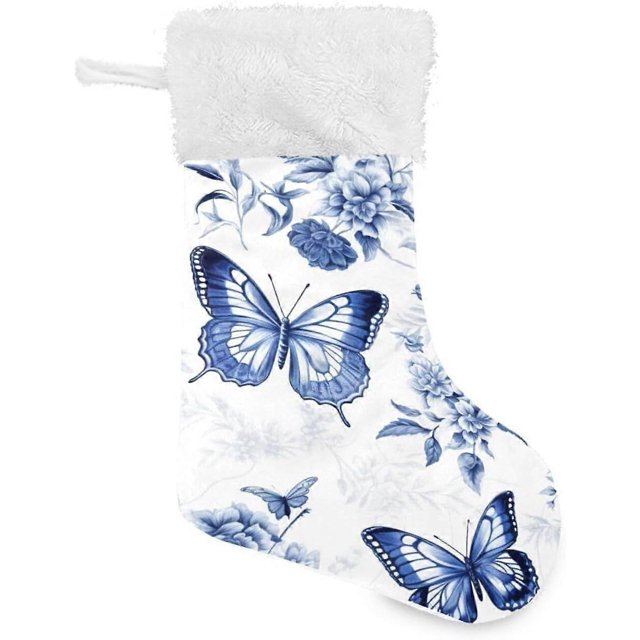 UrbanMingle Blue Butterflies 1 PC Christmas Stocking Large Stockings for Family