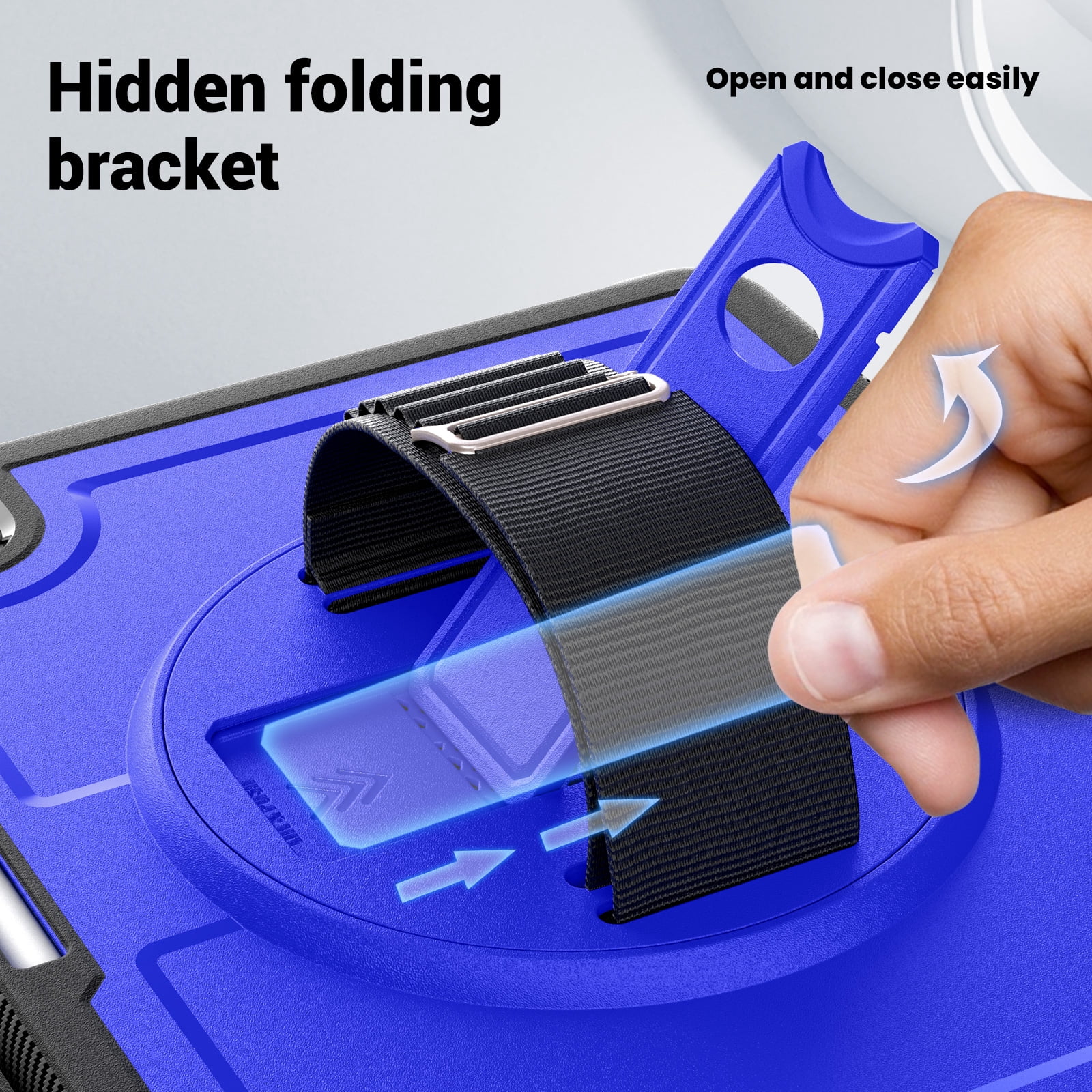 ELEHOLD Rugged Case For Apple iPad 11th(A16) 2025/10th Gen 2022,360 Rotating Stand Hand Strap Shoulder Strap Pencil Holder Full-Body Heavy Duty Shockproof Protective Case,Darkblue