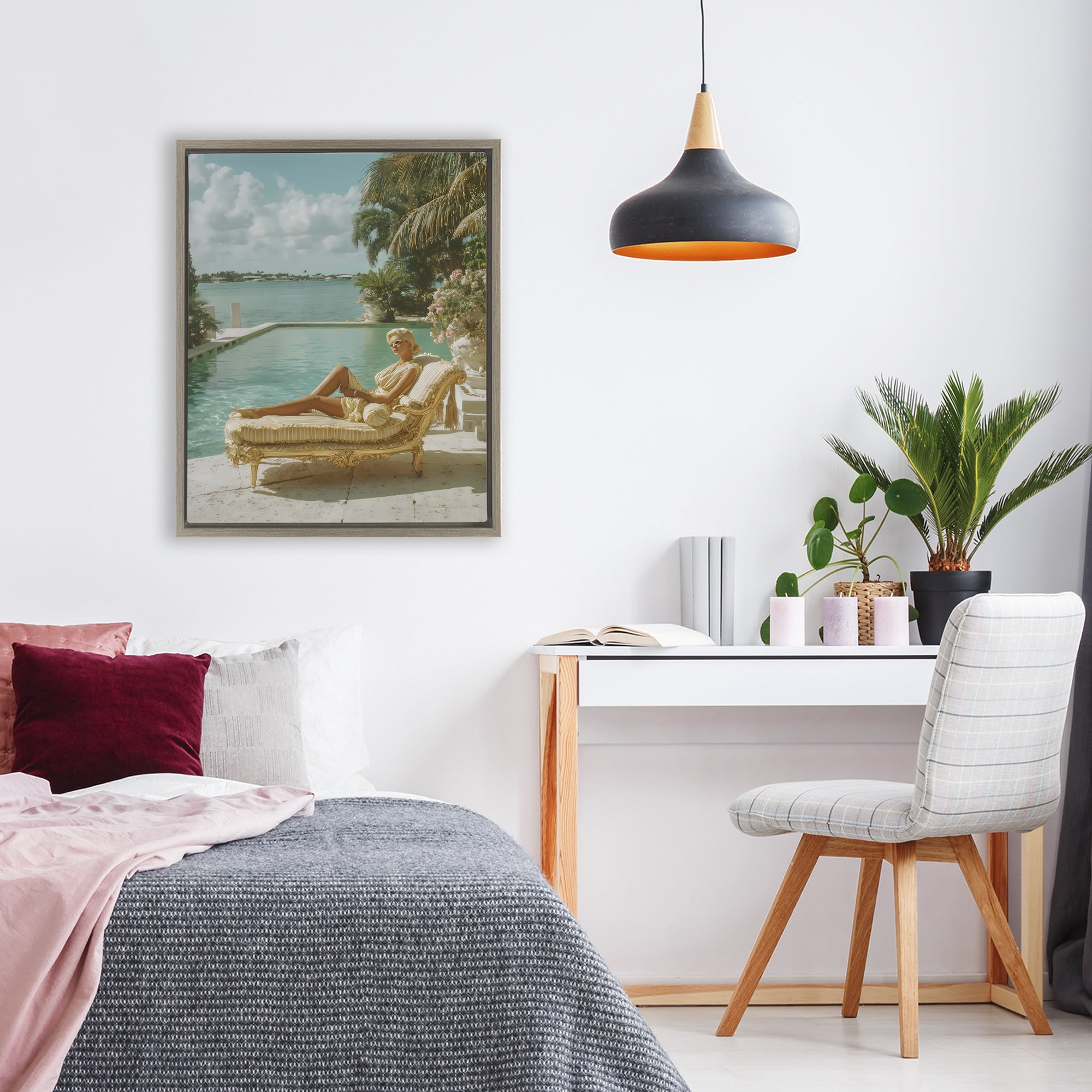 Stupell Industries Vintage Poolside Woman Brown Framed Floater Canvas Wall Art, design by Franklyn Gregory
